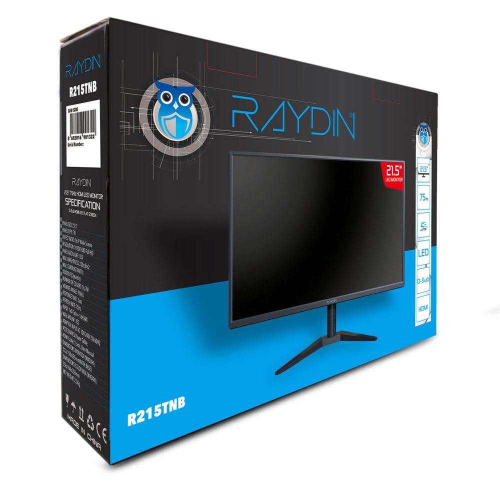 RAYDIN R215TNB 21,5" 5ms, 75Hz, Full HD, D-Sub, HDMI, TN LED Monitör (Siyah)
