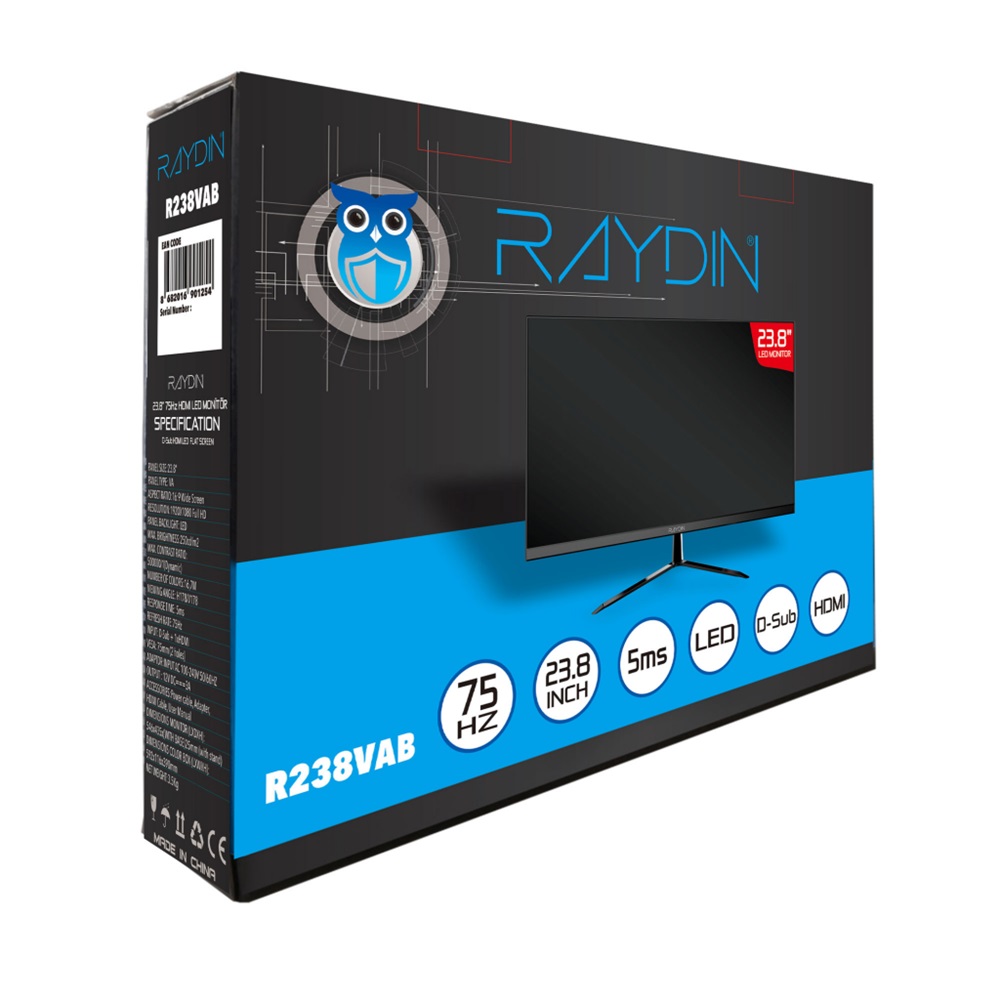 RAYDIN R238VAB 23,8" 5ms, 75Hz, Full HD, D-Sub, HDMI, Frameless, VA LED Monitör (Siyah)