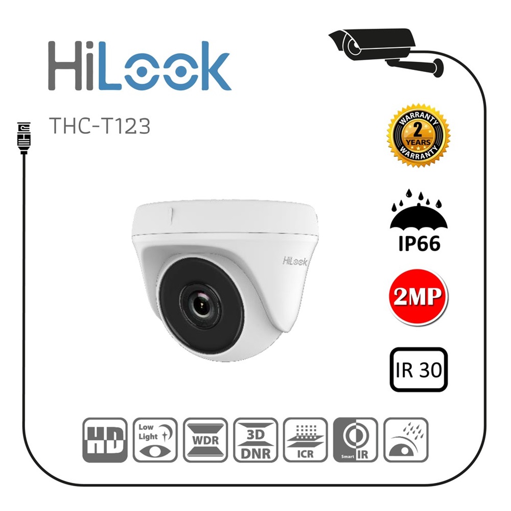 HILOOK THC-T123-M, 2Mpix, 30Mt Gece Görüşü, 2,8mm Lens, Metal Kasa, Dome Kamera