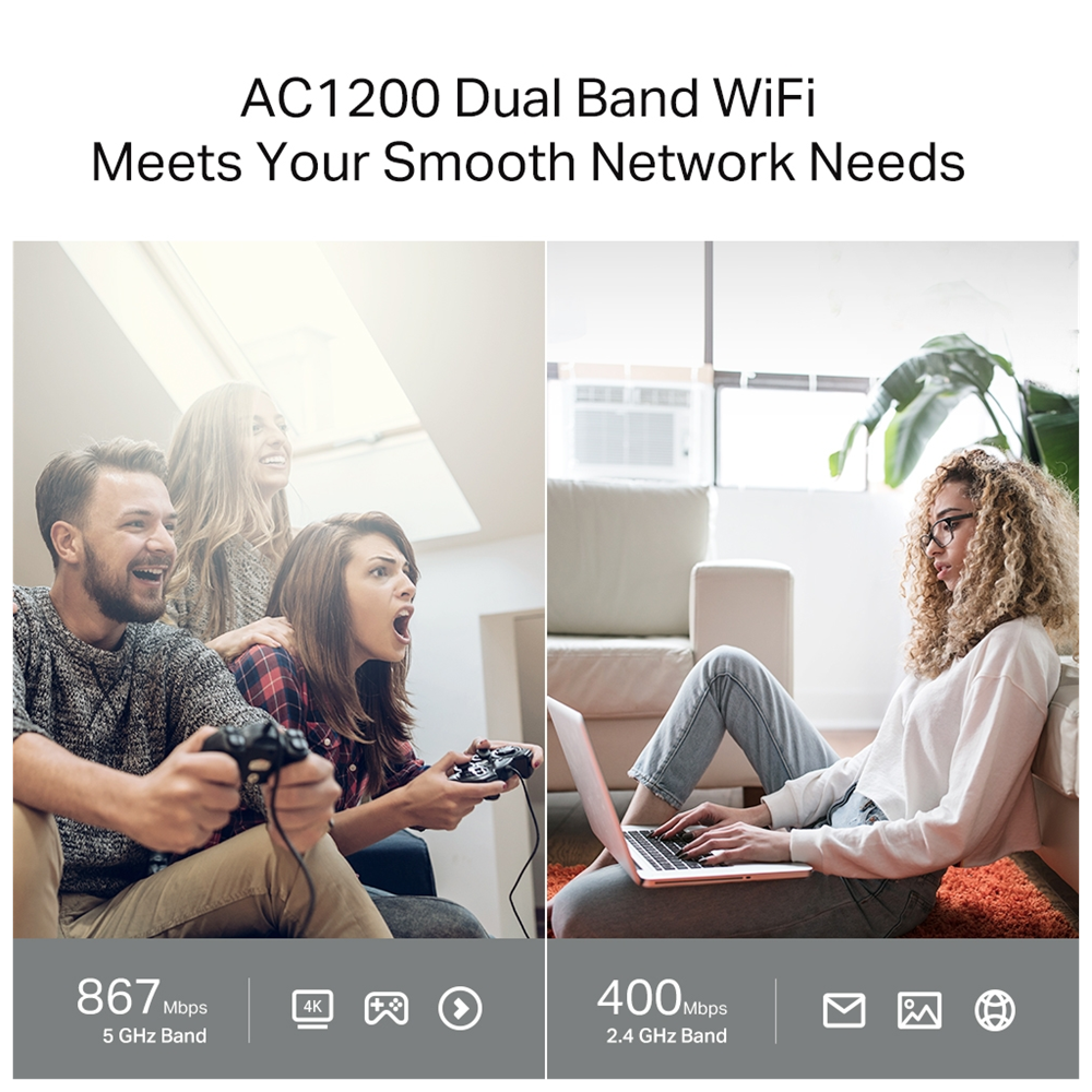 TP-LINK ARCHER C64, AC1200, 4Port, 1200Mbps, Dual Band WiFi, Masaüstü, Gigabit, Router, Access Point