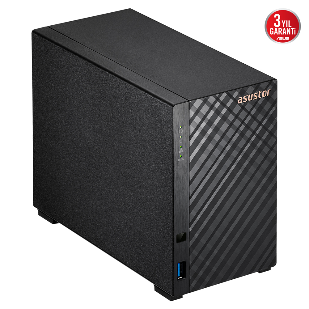 ASUSTOR AS1102TL, 1Gb DDR4 Ram, 2 Yuvalı (2x22TB Destek), 1x1GbE Network, USB 3.2, USB 2.0, Tower NAS (Yedekleme) Cihazı