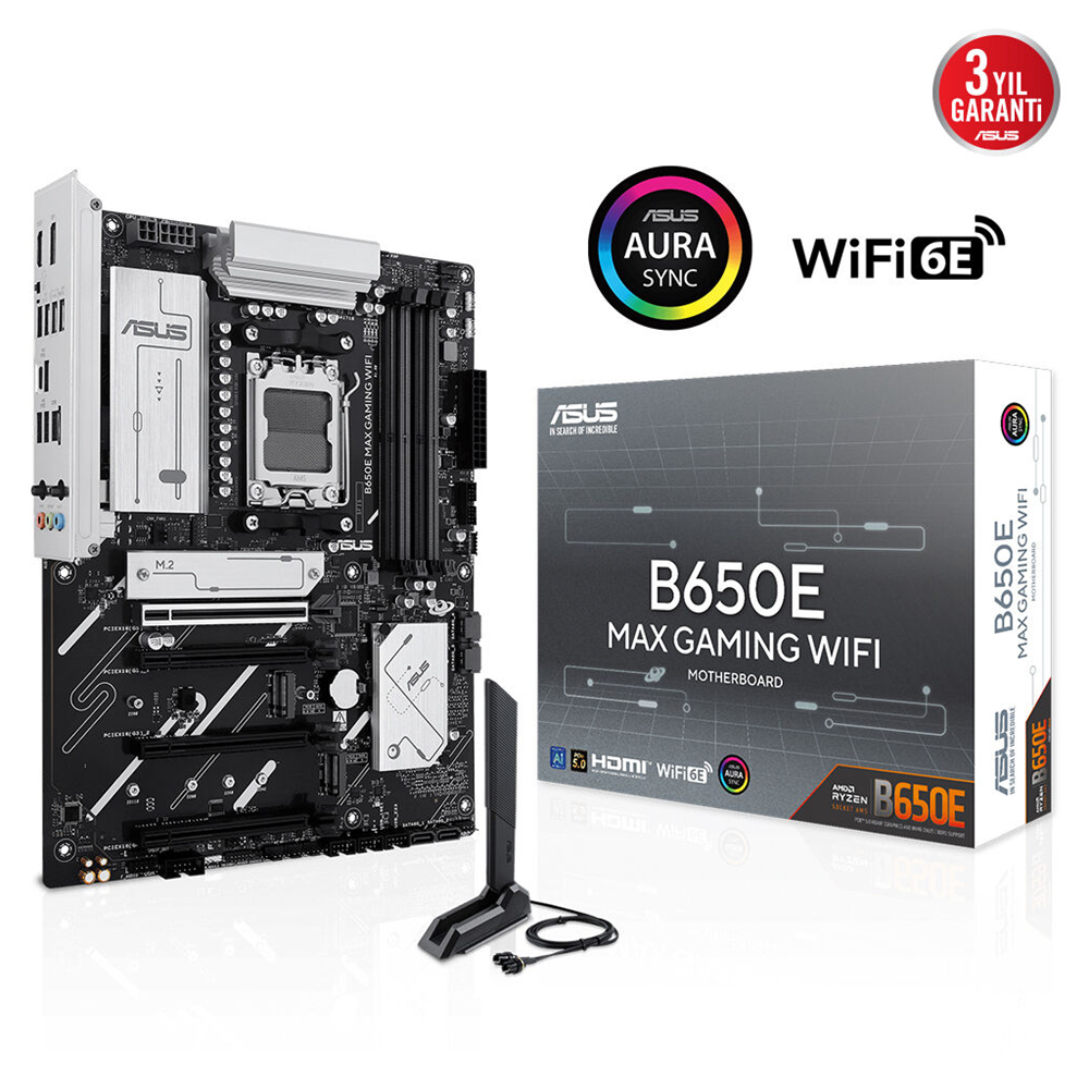 ASUS B650E MAX GAMING WIFI, 4xDDR5, 3xM.2, DP, HDMI, Type-C, Wi-Fi 6E, Bluetooth v5.3, AM5 Soket Gaming Anakart