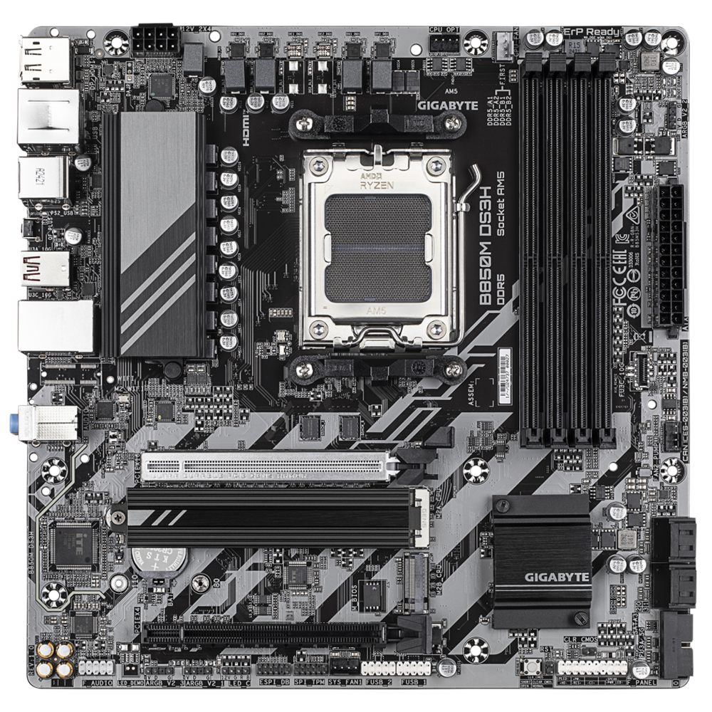 GIGABYTE B850M DS3H, 4xDDR5, 2xM.2, 2xDP, HDMI, Type-C, AM5 Soket GAMING Anakart