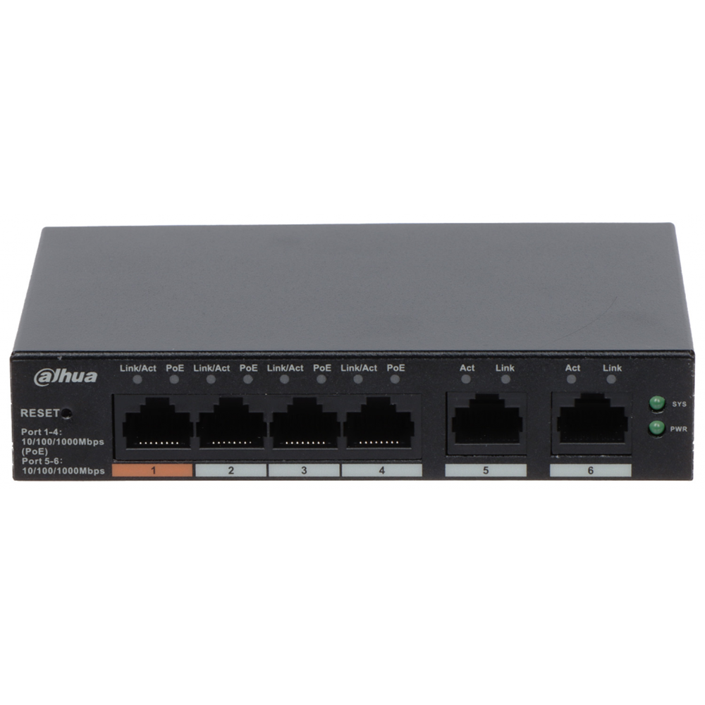 DAHUA CS4006-4GT-60, 4 Port, Gigabit, PoE 60W, 2 Port Uplink, Cloud Yönetilebilir, Switch
