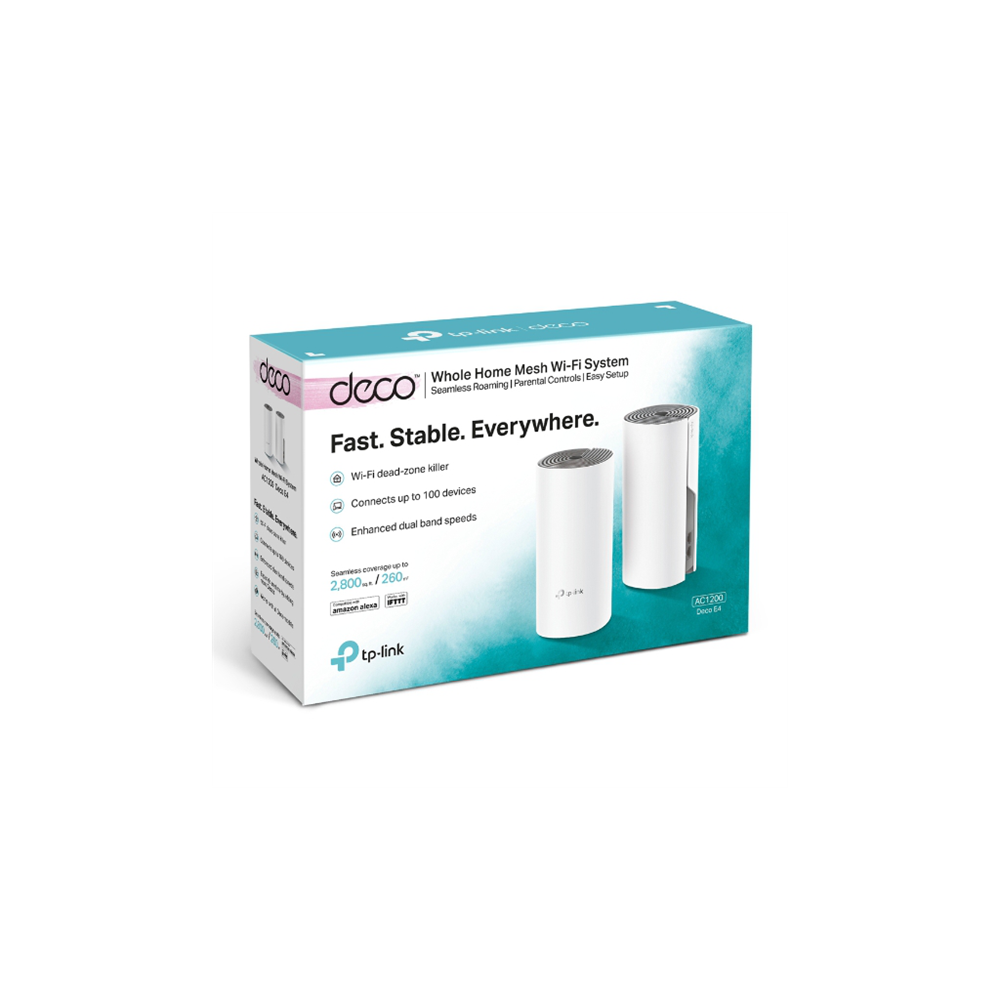TP-LINK DECO-E4, AC1200, Üçlü Mesh, 1200Mbps, Dual Band, 2Port Megabit Lan, 370m2 Çekim Alanı, Router, Geniş Alan İnternet Ağı Sağlayıcısı