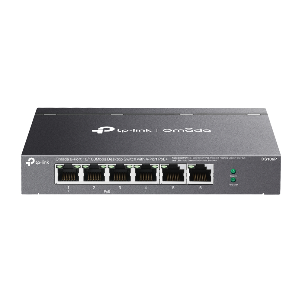 OMADA DS106P, 6 Port Megabit, 4 Port Megabit PoE+, 67W, Yönetilemez, Masaüstü Metal Kasa Sessiz Switch