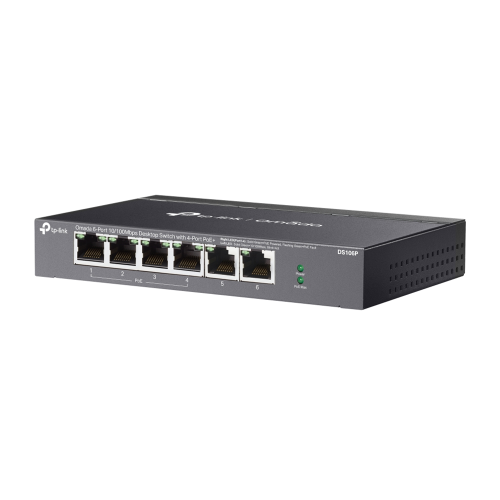 OMADA DS106P, 6 Port Megabit, 4 Port Megabit PoE+, 67W, Yönetilemez, Masaüstü Metal Kasa Sessiz Switch