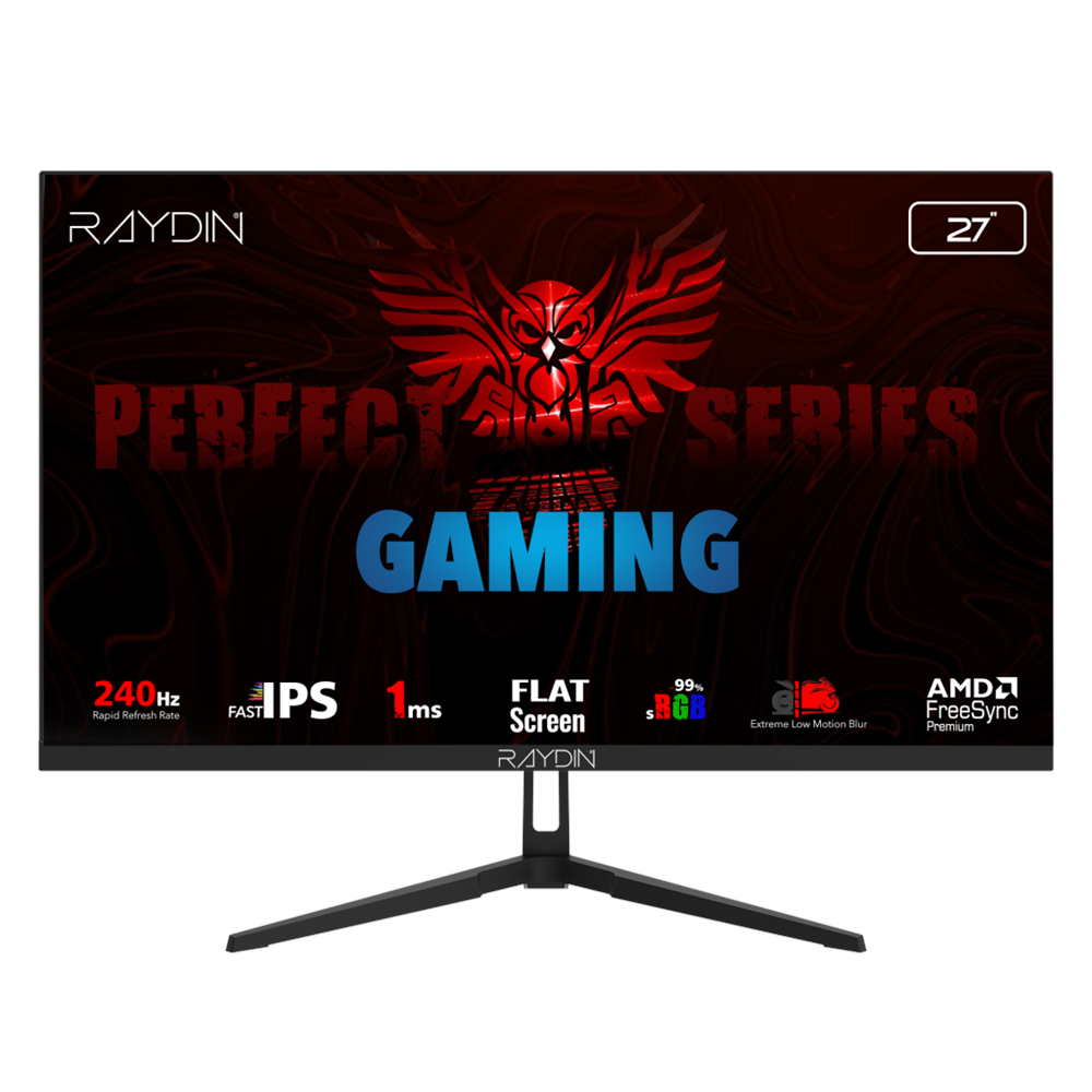 RAYDIN EC27DFI-240HZ, 27", 1ms, 240Hz, Full HD, 350 nits, HDMI, DP, IPS LED, Flat, Frameless, FreeSync Gaming Monitör
