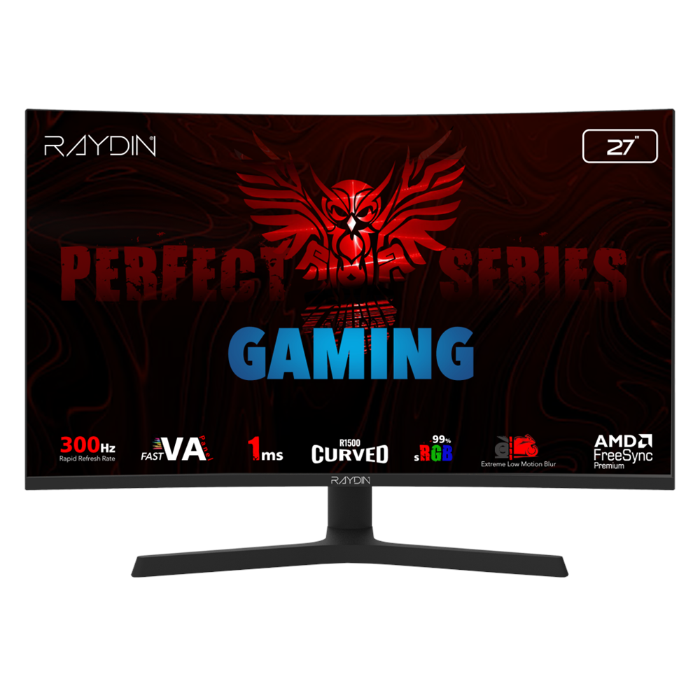 RAYDIN EG27RFA-300HZ, 27", 1ms, 300Hz, Full HD, 350 nits, 2xHDMI, DP, Hoparlör, VA LED, R1500 Curved, Yükseklik Ayarlı Ayak, Frameless, FreeSync Gaming Monitör