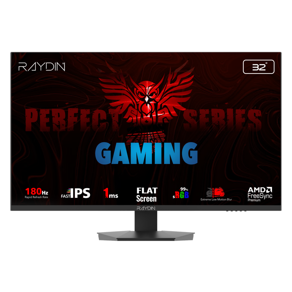 RAYDIN EG32EQI-180HZ, 31.5", 1ms, 180Hz, 2K Quad HD, 350 nits, HD, 2xHDMI, DP, Hoparlör, IPS LED, Flat, Frameless, FreeSync Gaming Monitör