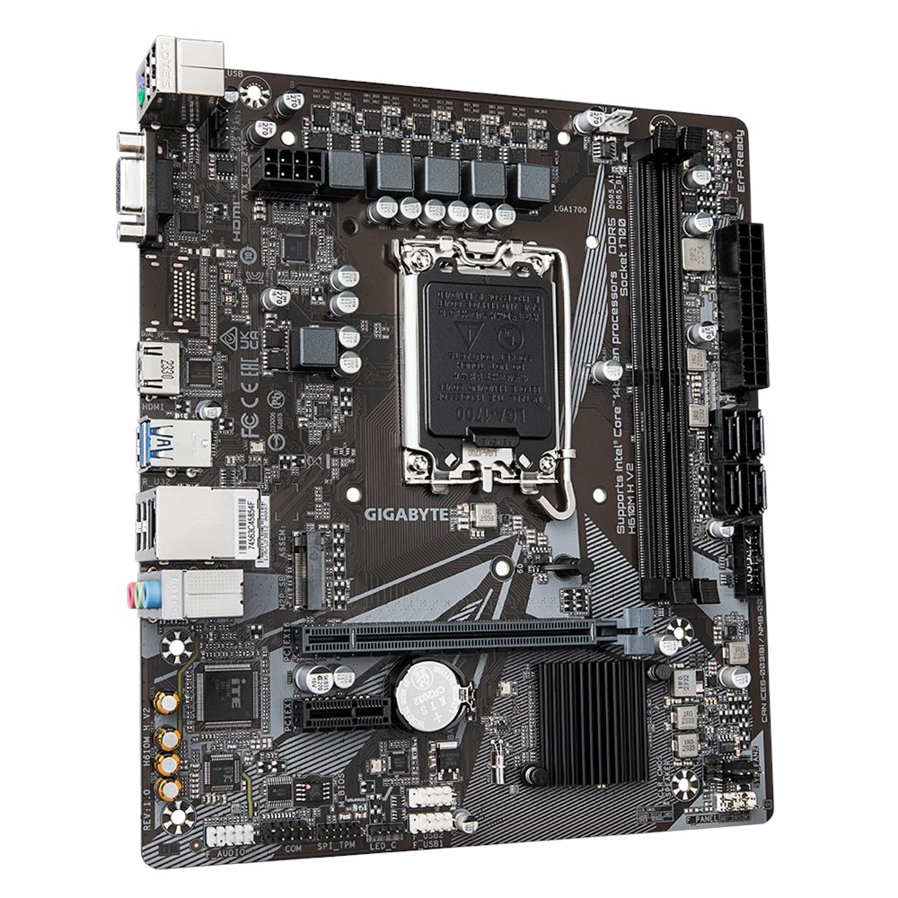 GIGABYTE H610M H V2, rev.1.0, 2xDDR5, M.2, D-SUB, HDMI, 12-13.14.Nesil, LGA1700 Soket, Anakart