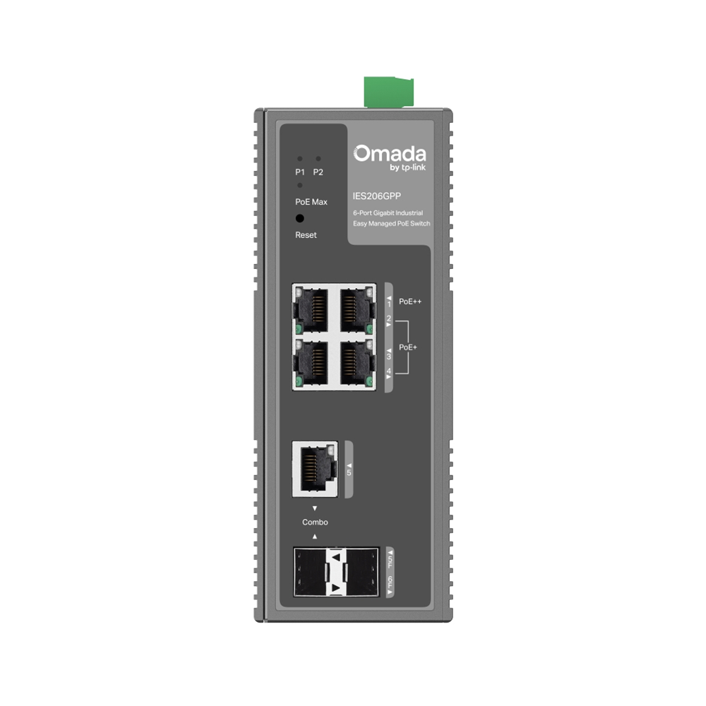 Omada IES206GPP Industrial, 6 Port Gigabit, 1Port Poe++, 3 Port Poe+, 1 Port Gigabit Combo SFP, 120W, Yönetilebilir, Endüstriyel Switch