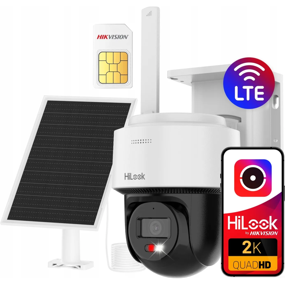 HILOOK IPC-CFSP4/4G, 4Mpix, 2,8mm, 30Mt Gece Görüşü, Dahili Mikrofon, 4G, Solar, PT IP Kamera