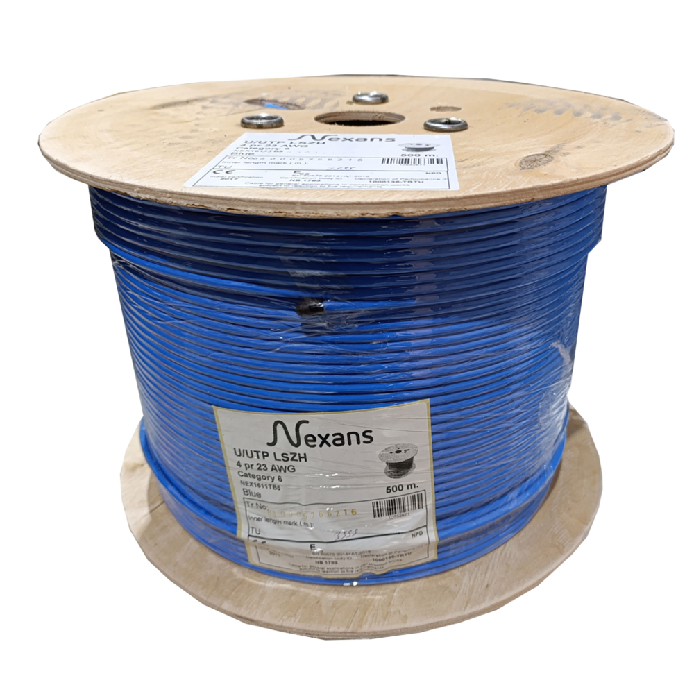 NEXANS NEX1611TB5, MAVİ, CAT6, 500M, 23AWG (0,58mm), UTP, %100 Bakır, LSZH Halogen Free, Makara, Kablo