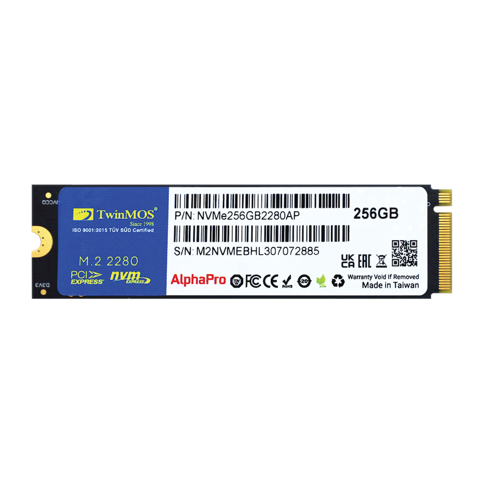 TwinMOS NVMe256GB2280AP, AlphaPro, 256GB, 3600-3250Mb/s, Gen3, NVMe PCIe M.2 2280, SSD, TLC, 3DNAND