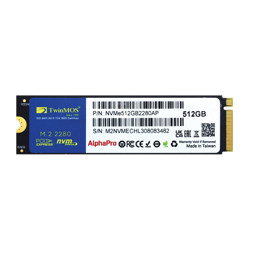 TwinMOS NVMe512GB2280AP, AlphaPro, 512GB, 3600-3250Mb/s, Gen3, NVMe PCIe M.2 2280, SSD, TLC, 3DNAND