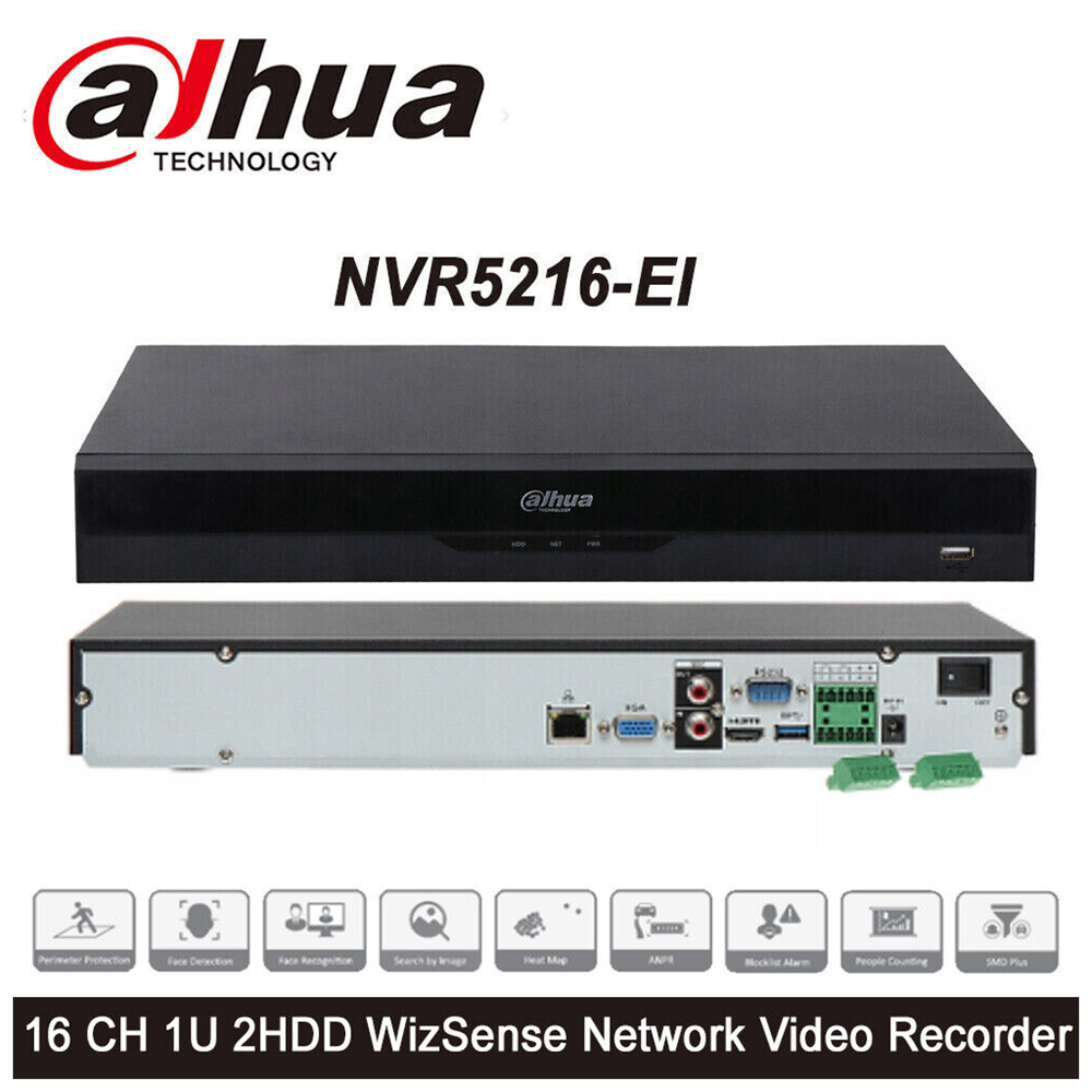 DAHUA NVR5216-EI, 16Kanal, 12Mpix, H265+, 2 HDD Desteği, 1080P Kayıt, 320Mbps Bant Genişliği, NVR