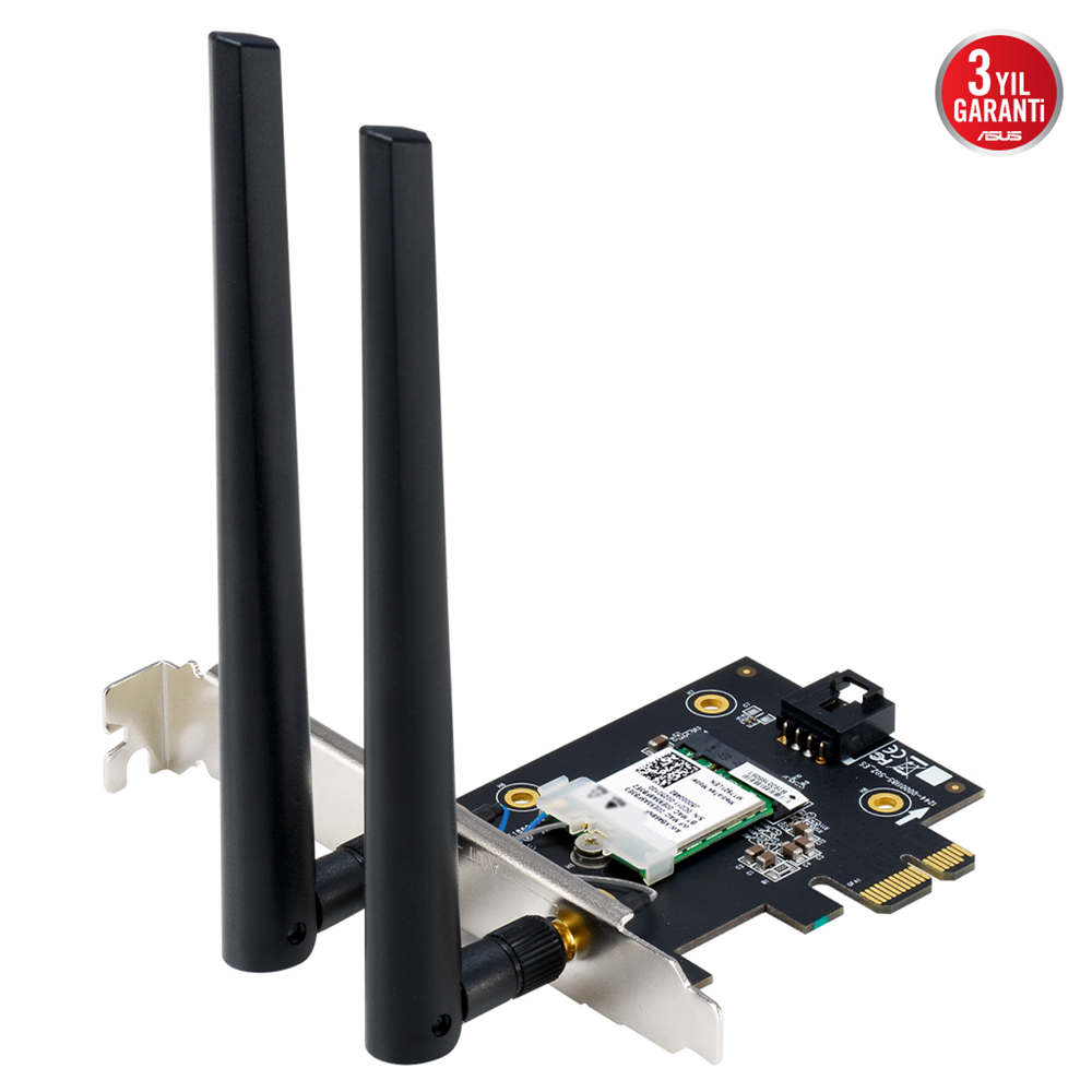 ASUS PCE-BE6500, BE6500, 2xAnten, 6500Mbps, Tri-Bant, 6GHz WİFİ 7, Bluetooth v5.4, WPA3, PCI-Express x1, PCIe Adapter
