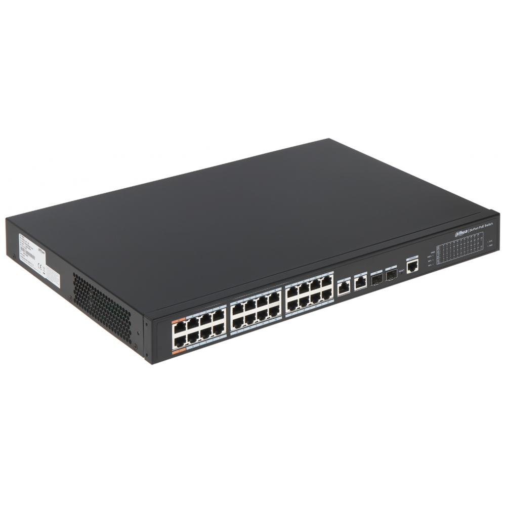 DAHUA PFS4226-24ET-360-V3, 24 Port, MegaBit, PoE 360W, 2 Port GigaBit Uplink, 2 Port GigaBit Combo SFP, Yönetilebilir, Rack Mount Switch