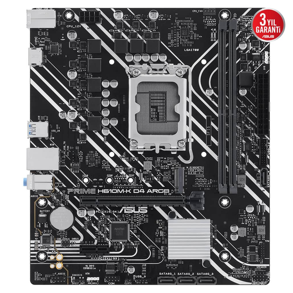 ASUS PRIME H610M-K D4 ARGB, 2xDDR4, M.2, HDMI, 12-13.14.Nesil, LGA1700 Soket, Anakart