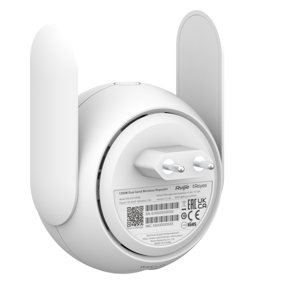 RUIJIE Reyee RG-EW1200R, 1Port, 1200Mbps, Dual Band, Wifi 5, WPS Butonu, Reyee Mesh, Menzil Genişletici