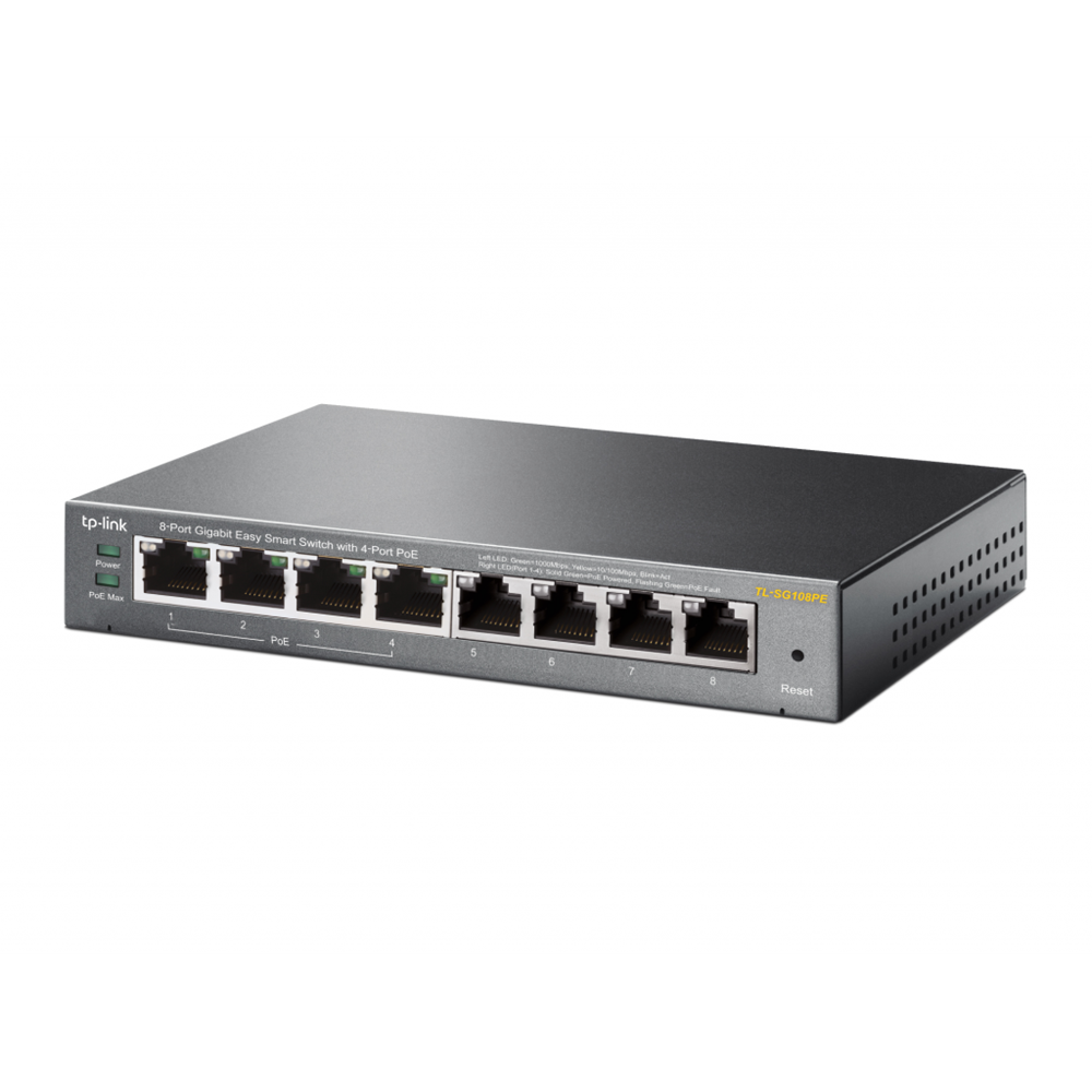 TP-LINK TL-SG108PE, 8 Port, GigaBit, 4 Port PoE 64W, Easy Smart, Yönetilebilir, Metal Kasa, Masaüstü Switch