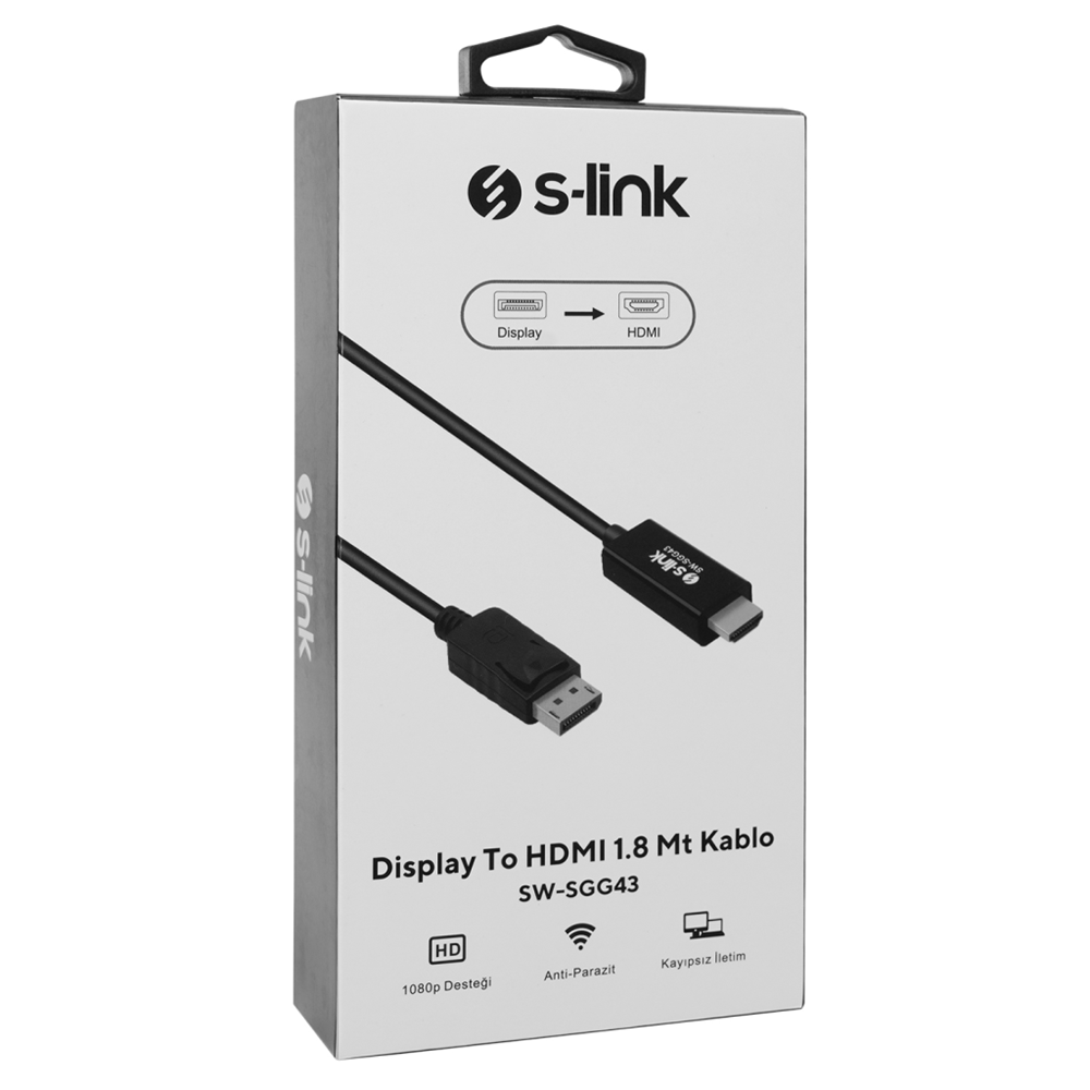 S-LINK SW-SGG43, Display Port (DP) To HDMI Çevirici 1,8metre Kablo