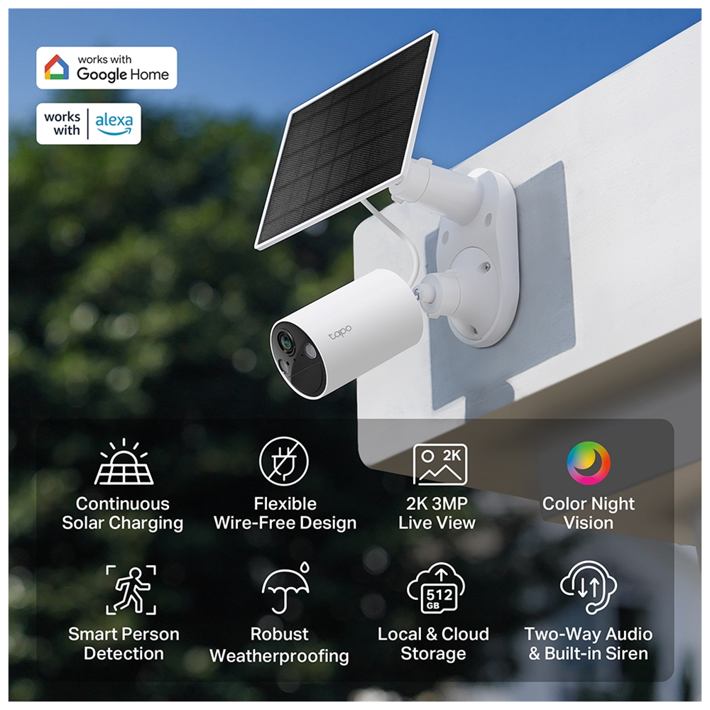 TP-LINK Tapo TC82 KIT (C410 KIT), 2K, 3,0Mpix, Dış Mekan, IP65, WiFi, 9Mt. Renkli Gece Görüşü, İki Yönlü Ses, Güneş Enerjili Güvenlik Kamerası Kiti