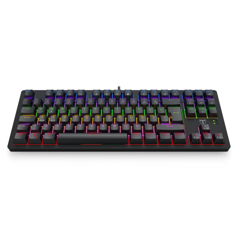 T-DAGGER BALI, T-TGK311-BL, USB Kablolu, Türkçe Q, Rainbow Backlight, Blue Mekanik Switch, 87 Tuşlu, Gaming Klavye