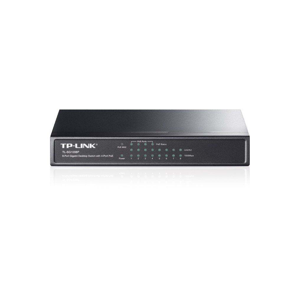 TP-LINK TL-SG1008P, 8 Port, GigaBit, 4 Port PoE, 55W, Yönetilemez, Metal Kasa, Masaüstü Switch