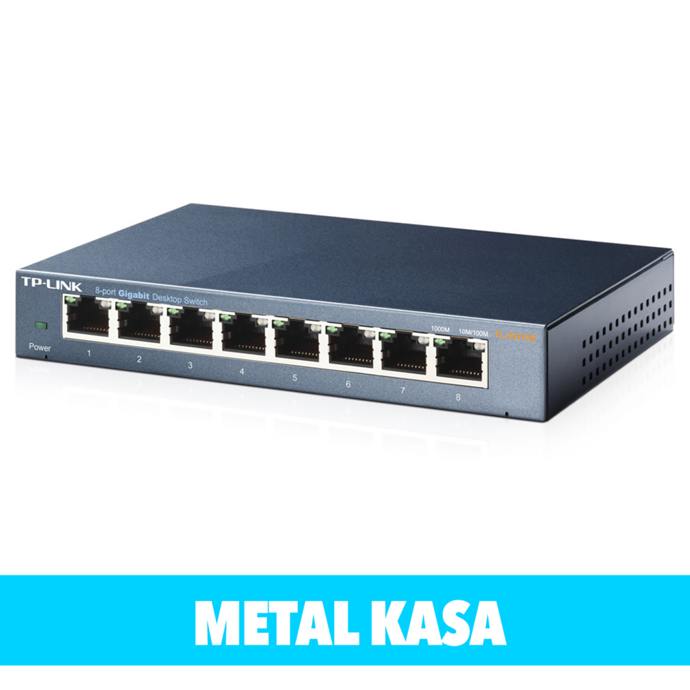 TP-LINK TL-SG108, 8 Port, GigaBit, Yönetilemez, Metal Kasa, Masaüstü Switch