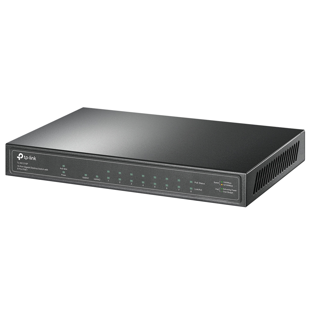 TP-LINK TL-SG1210P, 8 Port, Gigabit, PoE 63W, 1 Port SFP, Yönetilemez, Metal Kasa, Masaüstü Switch