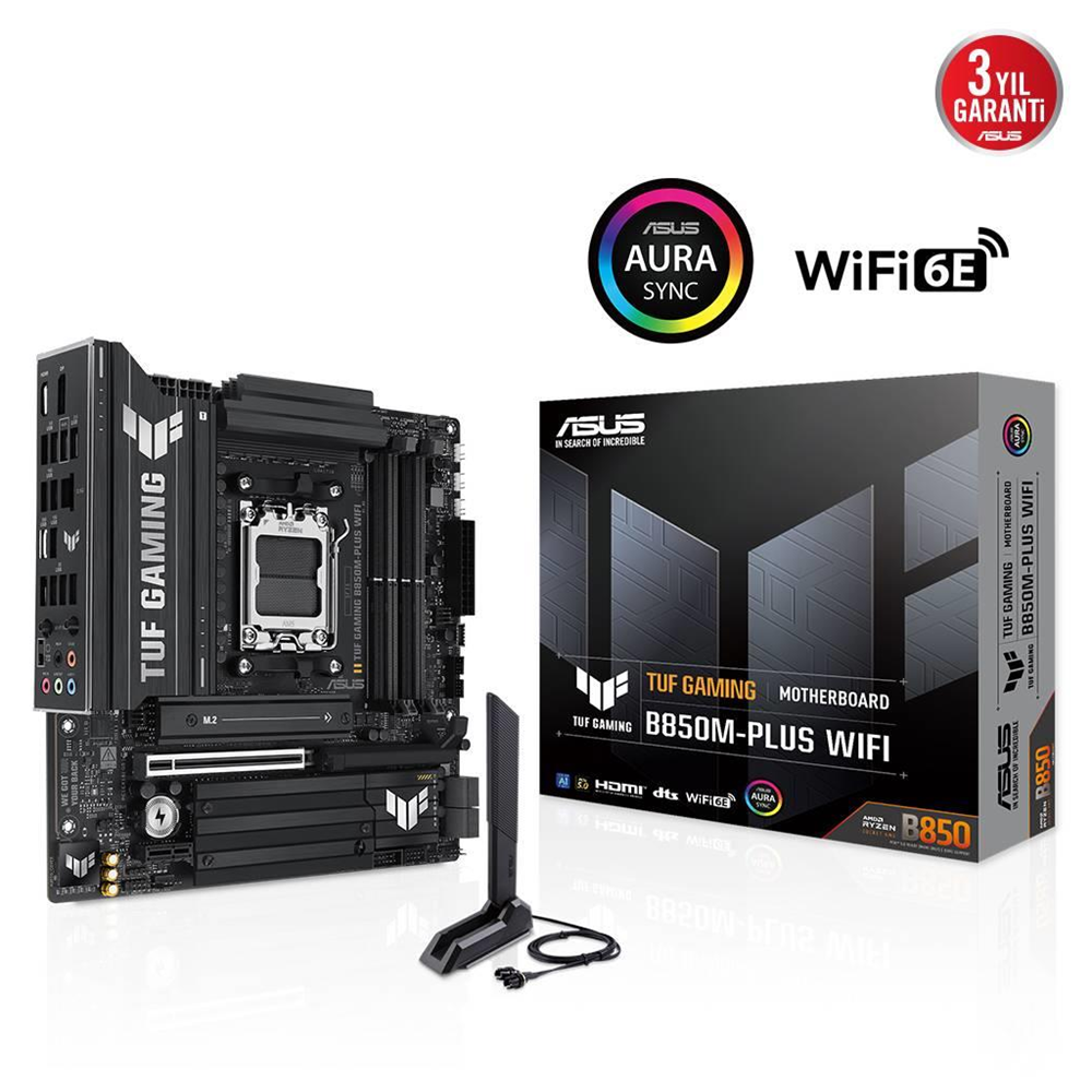 ASUS TUF GAMING B850M-PLUS WIFI, 4xDDR5, 3x M.2, HDMI, DP, Type-C, Wi-Fi 6E, Bluetooth v5.3, AM5 Soket GAMING Anakart