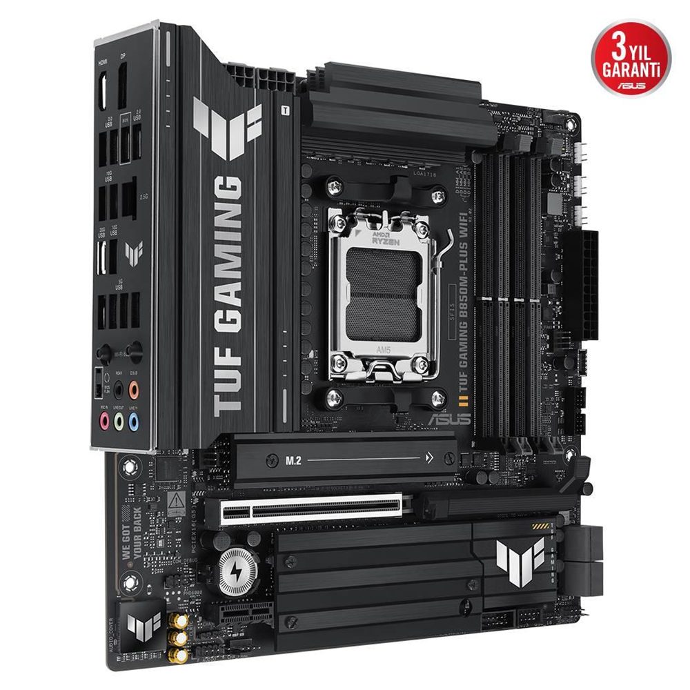 ASUS TUF GAMING B850M-PLUS WIFI, 4xDDR5, 3x M.2, HDMI, DP, Type-C, Wi-Fi 6E, Bluetooth v5.3, AM5 Soket GAMING Anakart
