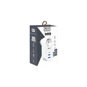 FLY 3400-01, 1 Soket, 2 USB, 1 Type-C, Akım Korumalı Priz, 2.1A, (Beyaz)
