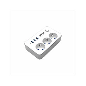 FLY 3406-01, 3 Soket, 3 USB, Akım Korumalı Priz, 2.1A, Anahtarlı, 2Mt Kablo, (Beyaz)