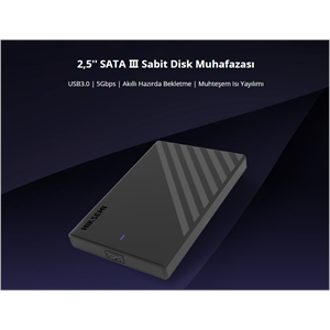 HIKSEMI HS-HUB-MHB201, USB3.0, 2,5" Disk Kutusu. (SSD ve HDD Destekler, 5Gbps, Siyah, Win, Mac-OS, Linux, Android)