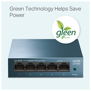 TP-LINK LS105G, Green Tech, 5 Port, GigaBit, Metal Kasa, Yönetilemez, Masaüstü Switch