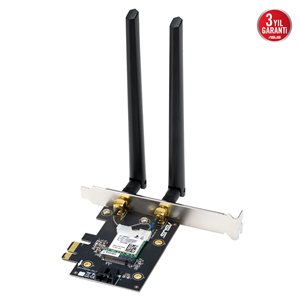 ASUS PCE-BE6500, BE6500, 2xAnten, 6500Mbps, Tri-Bant, 6GHz WİFİ 7, Bluetooth v5.4, WPA3, PCI-Express x1, PCIe Adapter