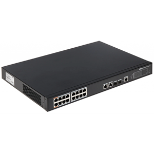 DAHUA PFS4218-16ET-240-V2, 16 Port, MegaBit, PoE 240W, 2 Port GigaBit Uplink, 2 Port GigaBit Combo SFP, Yönetilebilir, Rack Mount Switch
