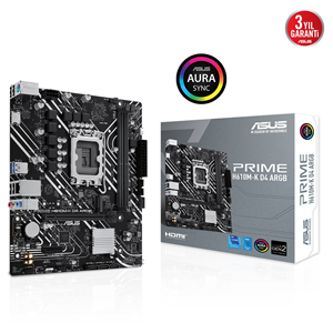ASUS PRIME H610M-K D4 ARGB, 2xDDR4, M.2, HDMI, 12-13.14.Nesil, LGA1700 Soket, Anakart