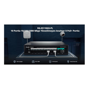 RUIJIE REYEE RG-ES110GS-P-L 10 Port, 8 Port Gigabit PoE, 120W, 1 Port SPF, 1 Port Gigabit Uplink, Switch