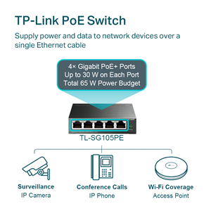 TP-LINK TL-SG105PE, 5 Port, GigaBit, 4 Port Poe, 65W, Easy Smart, Yönetilebilir, Metal Kasa, Masaüstü Switch