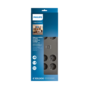 PHILIPS SPN3180A/62, 8 Soket, Akım Korumalı Priz, 900 Joules, 2Mt Kablo, (Gri)