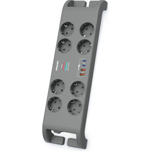 PHILIPS SPN8180GA/62, 8 Soket, Akım Korumalı Priz, 2400 Joules, 2Mt Kablo, 2xUsb-C PD 20W Hızlı Şarj, 2xUsb-A QC 18W, (Gri)