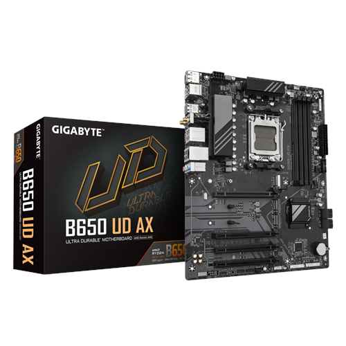 GIGABYTE B650 UD AX, 4xDDR5, 3xM.2, DP, HDMI, Type-C, Wi-Fi 6E, Bluetooth v5.3, AM5 Soket GAMING Anakart