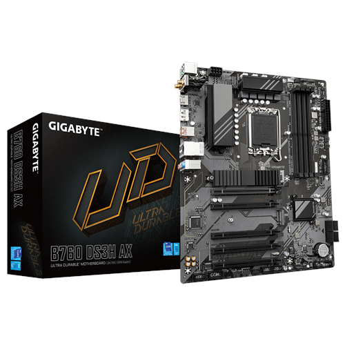 GIGABYTE B760 DS3H AX, rev.1.0, 4xDDR5, 2xM.2, DP, HDMI, Type-C, Wi-Fi 6E, Bluetooth v5.3, 12-13-14.Nesil, LGA1700 Soket, Anakart