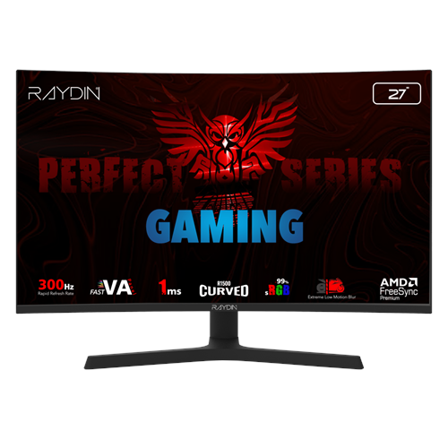 RAYDIN EG27RFA-300HZ, 27", 1ms, 300Hz, Full HD, 350 nits, 2xHDMI, DP, Hoparlör, VA LED, R1500 Curved, Yükseklik Ayarlı Ayak, Frameless, FreeSync Gaming Monitör