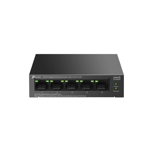 TP-LINK LS105GP, Green Tech, 5 Port, GigaBit, 4 Port PoE 65W, Metal Kasa, Yönetilemez, Masaüstü Switch