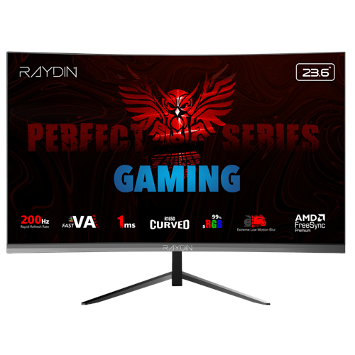 RAYDIN MM24RFA-200HZ, 23.6", 1ms, 200Hz, Full HD, 300 nits, HDMI, DP, Hoparlör, VA LED, R1650 Curved, Frameless, FreeSync Gaming Monitör